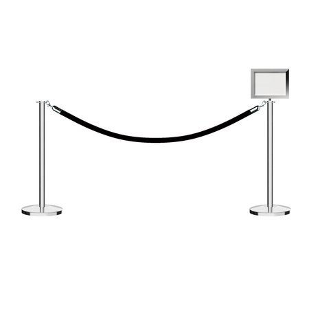 MONTOUR LINE Stanchion Post and Rope Kit Pol.Steel, 2FlatTop 1Blk Rope 8.5x11H Sign C-Kit-1-PS-FL-1-Tapped-1-8511-H-1-ER-BK-PS